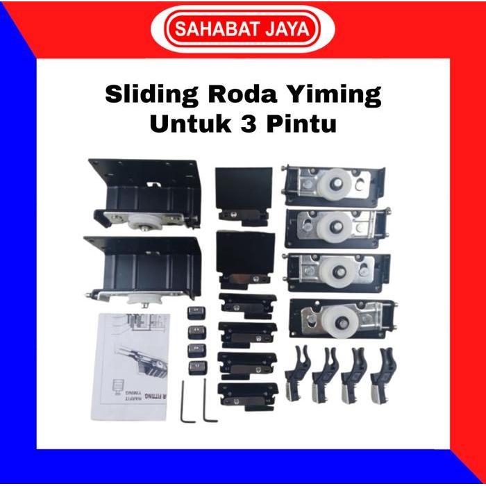 Set Rel Roda Pintu Lemari Sliding Yiming untuk 2 dan 3 Pintu