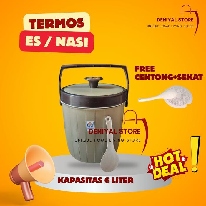 TERMOS NASI / ES UKURAN 6 GRATIS Centong - Termos Es Dingin Awet Tahan Lama Es Tidak Mencair Tutup