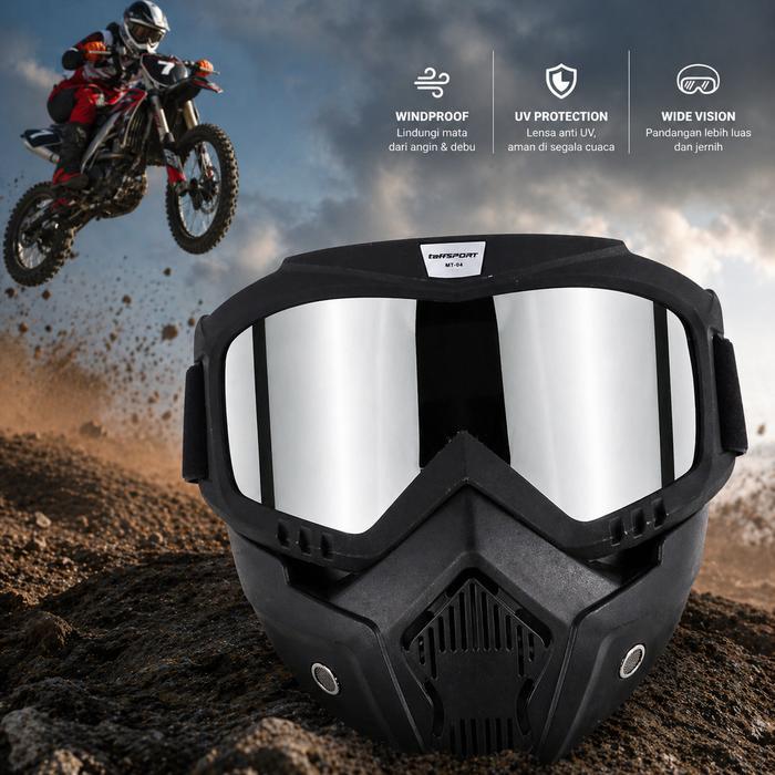 Google Mask Kacamata Helm + Masker Motor Retro Trail Cross Paintball Mask Biker Tactical