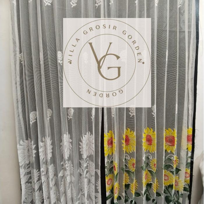 Gorden Vitrase / Daleman Gorden / Tile / Gorden Siang / Gorden Transparan Putih Bunga Matahari Bunga