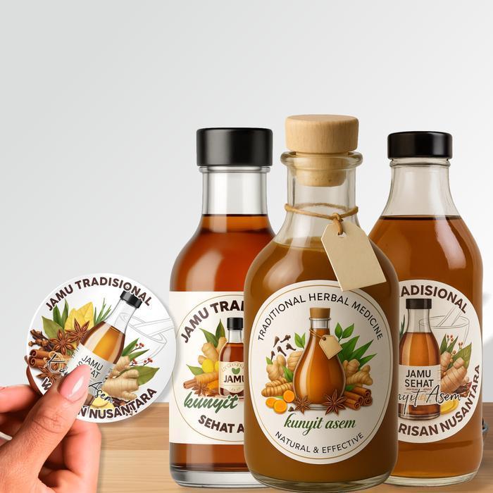 TERLARIS Stiker Label Jamu Tradisional Isi 54 Pcs Sticker Jamu Tradisional Kunyit Asam READY