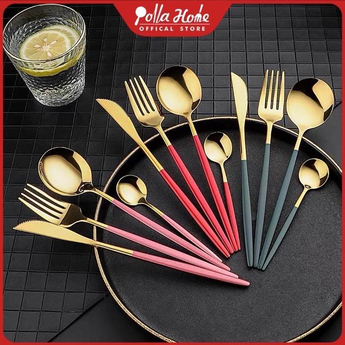 Ollahom Set Sendok Garpu Pisau Stainless Steel Set Sendok Garpu Pisau Steak