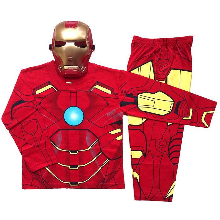 ASLI Kostum IRONMAN - Baju Anak Ironman + Topeng - Stelan Topeng Anak - Baju Topeng Ironman Anak