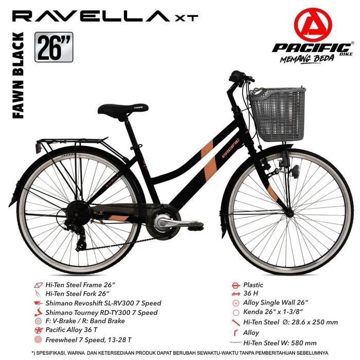 SEPEDA PEREMPUAN DEWASA 26 INCH RAVELLA XT / MN 315 7SPEED CITY BIKE - RAVELLA XT BLACK, 26 inch