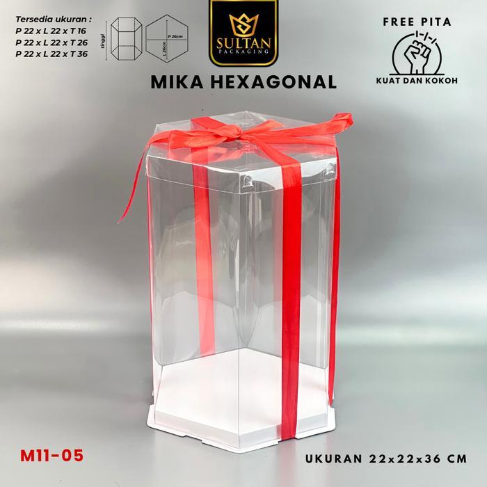 READY Box Mika Hexagonal - Cake Box - Box Segi Enam Kue Mika Transparan Dus Hadiah Hantaran -Tutup