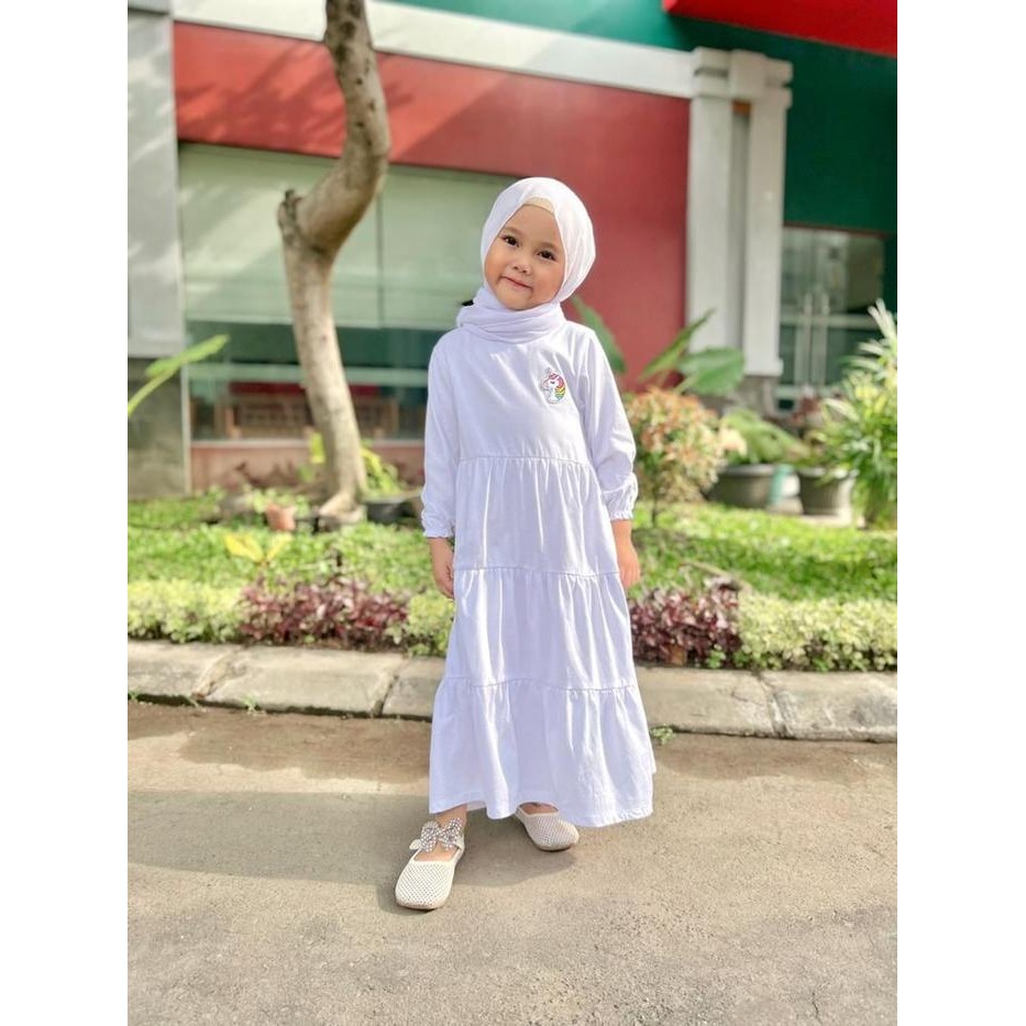 hm4x Baju Gamis Putih Manasik Haji Anak Hullapop Size 2-10 Th Syari Muslim Dress