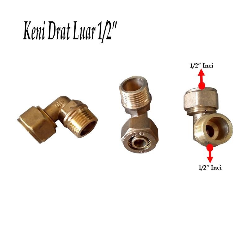 Knee Drat Brass Kuningan 1/2" Inci Nipple Pipa Air Panas Dingin / Nepel Elbow Fitting Water Heater K