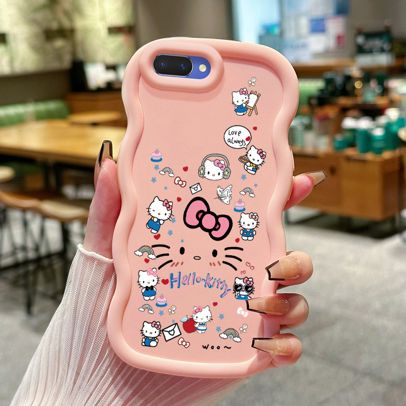 Casing HP Untuk OPPO A5 A3s A12E Realme C1 Case Pita kupu-kupu warna Pink untuk wanita Wavy Edge Mac