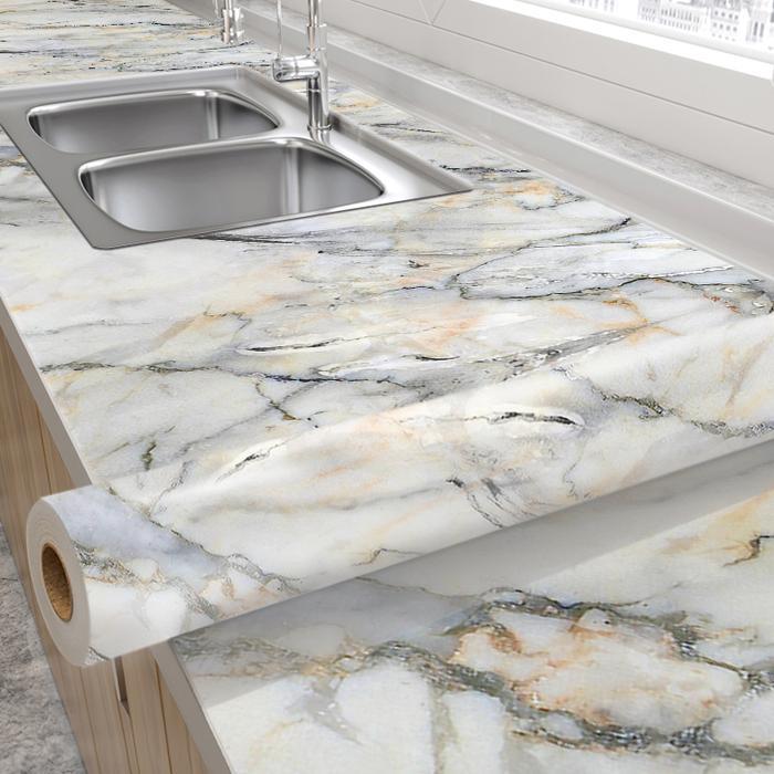 wallpaper dinding dapur 6 meter X 60cm bahan alumunium foil motif granit asher gray Stiker