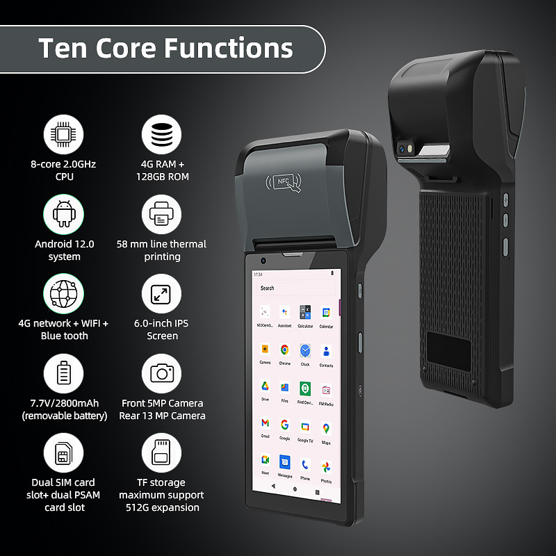 PROMO   Handheld Terminal Android 12.0 PDA Build In 58MM Receipt Label Printer Support Wifi Bluetoot