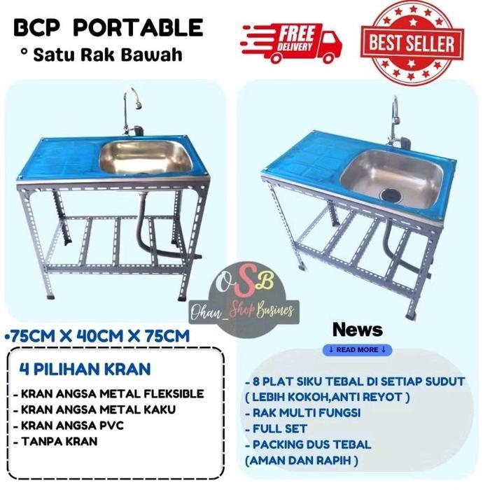 Wastafel Portable Bak Cuci Piring/Kitchen Sink Stainless Pake Rak Bawah 75X40Cm