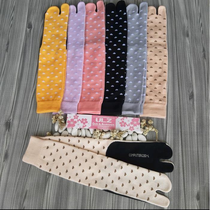 uek4- Paket 6 Pasang Kaos Kaki Jempol Muslimah Motif Hati Kecil Wanita Muslim