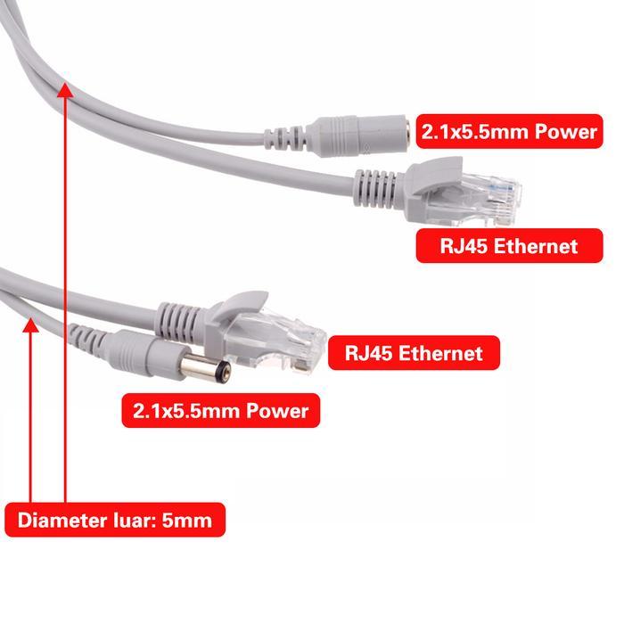 Xihancam Kabel Lan Rj45 Dan Kabel Power Dc 12V 2 In 1 Kabel Lan Power Cctv Extension 10 20 Meter
