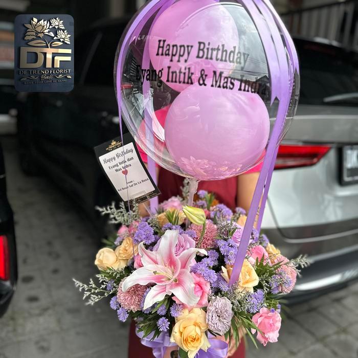 BB0023 Flowerbox balon in balon/bouquet balon bali/florist bali/fresh flower /Florist bali /delivery