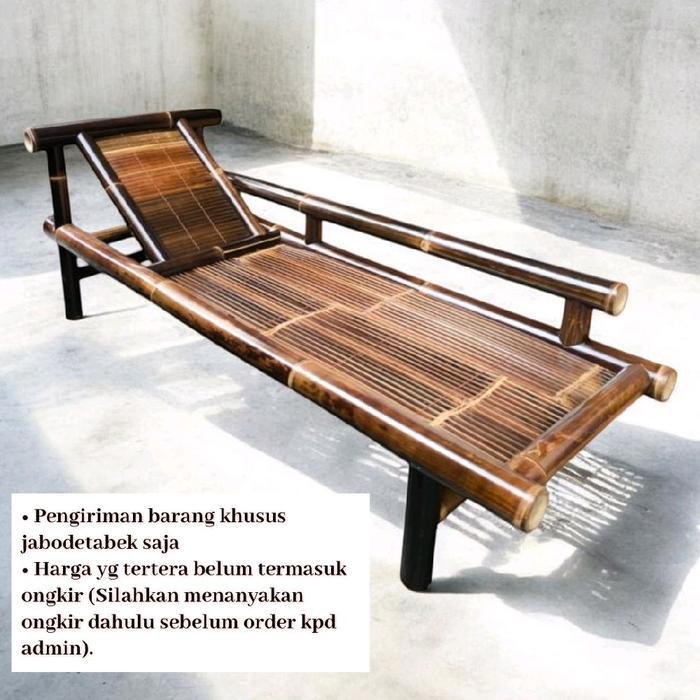 Florashop06- Kursi Bambu Hitam Pegangan Kiri 175 Cm X 60 Cm Asli Kuat Kokoh Dirakit Furniture Murah