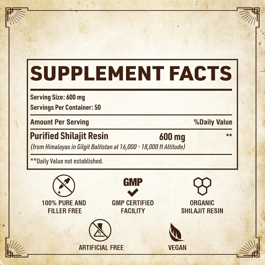 Shilajit Pure Himalayan Organic Shilajit Resin - 600mg Maximum Potency Natural Organic Shilajit