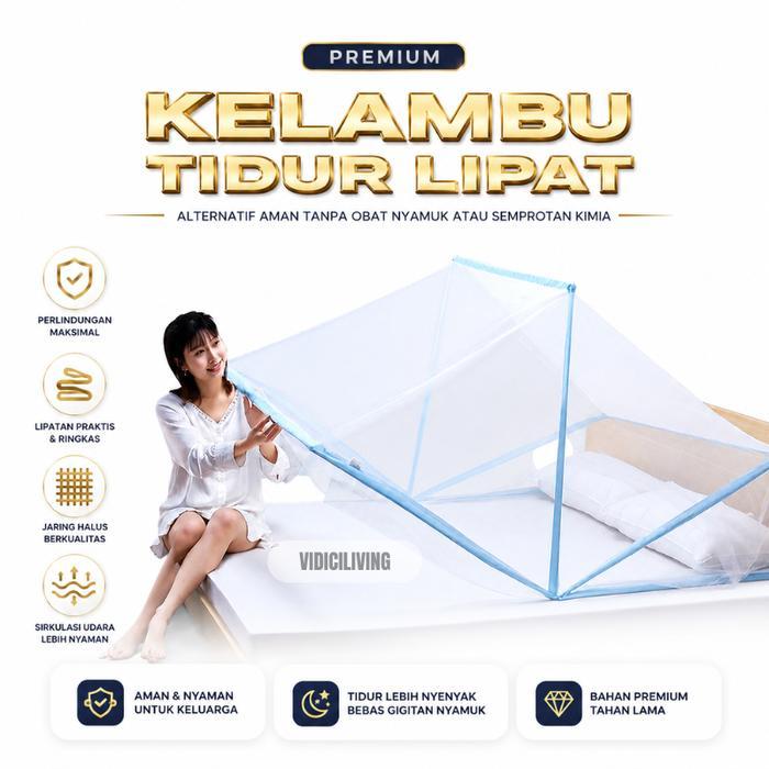 Kelambu Tidur Praktis Anti Nyamuk Lipat Ukuran Kasur 65X120 80X190 100X190 135X190 Terlaris