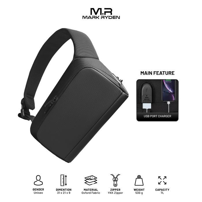 Mark Ryden MR8893 Crossbody Shoulder Bag - Tas Selempang Sling - BLACK