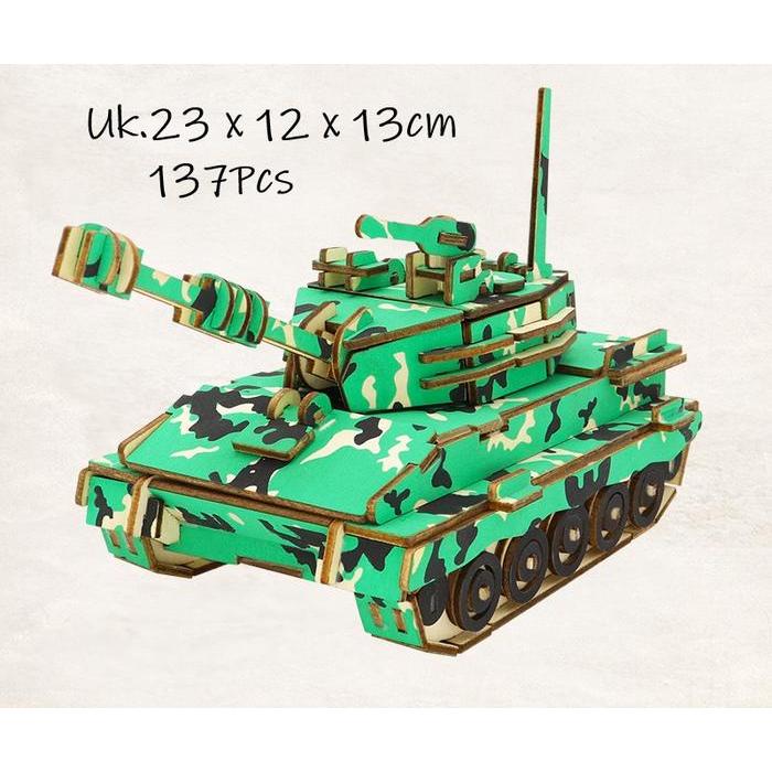 Puzzle 3D DIY bahan kayu Tank truck army (kado & pajangan)