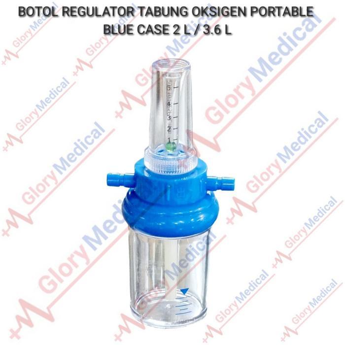 Ada Stok Botol Regulator Tabung Oksigen Portable 2 Liter / 3.6 Liter Blue Case