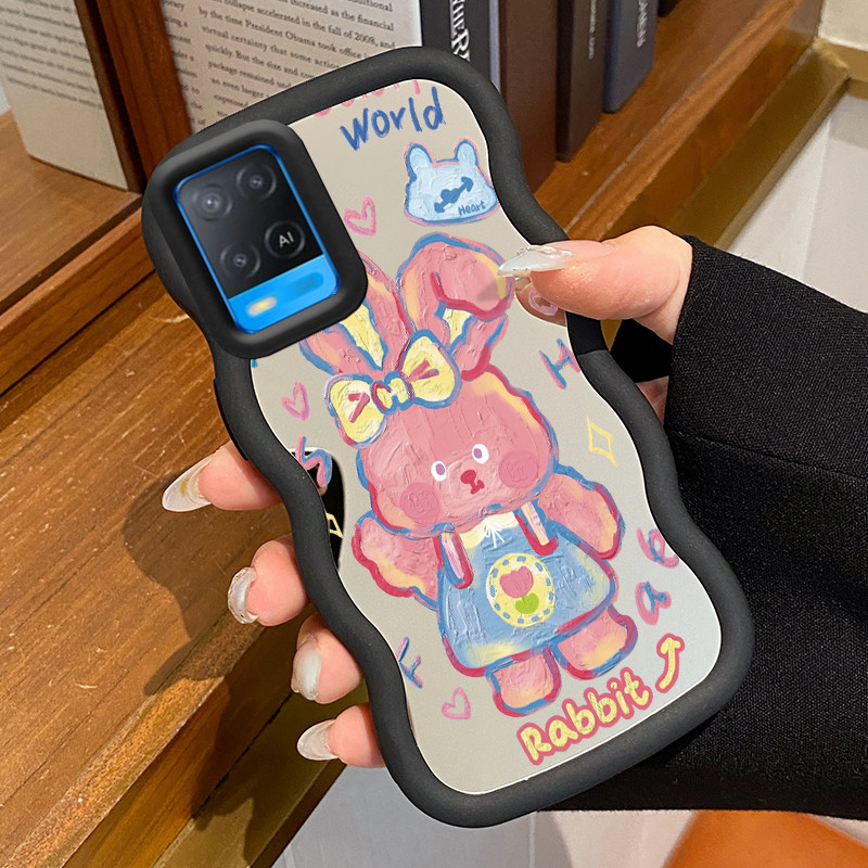 Casing Untuk OPPO A54  Case Casing Pola kelinci lipat telinga merah muda Kesing HP Cesing Macaron Mi