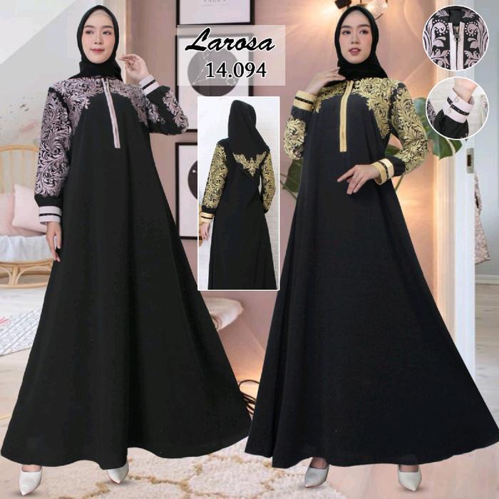 SET GAMIS ABAYA HITAM LAROSA 14.094 / DRESS ABAYA BORDIR GAMIS 23.094 LAROSA BUSANA SET HIJAB / DRES