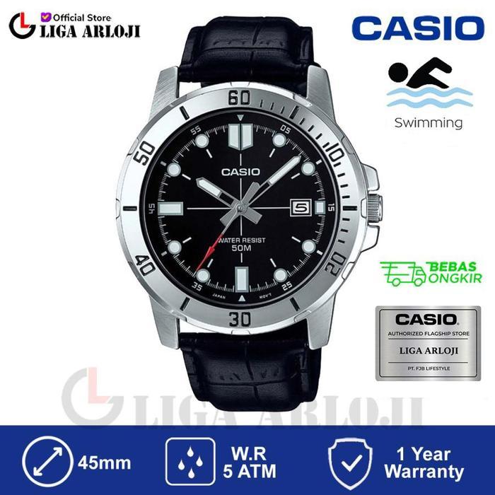 CASIO MTP-VD01L-1EVUDF Jam Tangan Pria Analog Hitam Kulit MTPDV01 MTP-VD01L-1E