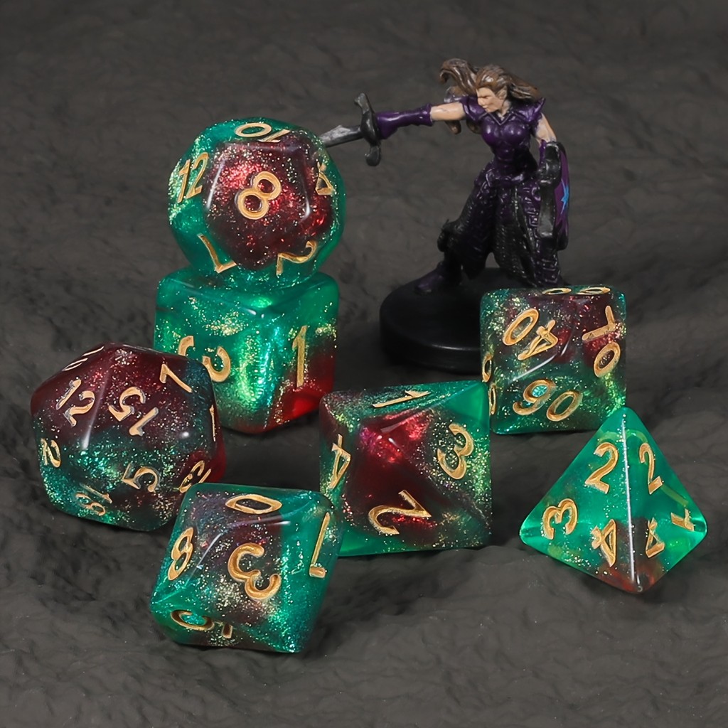 DND Dice Set 7pcs Glitter Polyhedral Dice for D&D RPG MTG Role Playing Table Party Games & DM & Dice