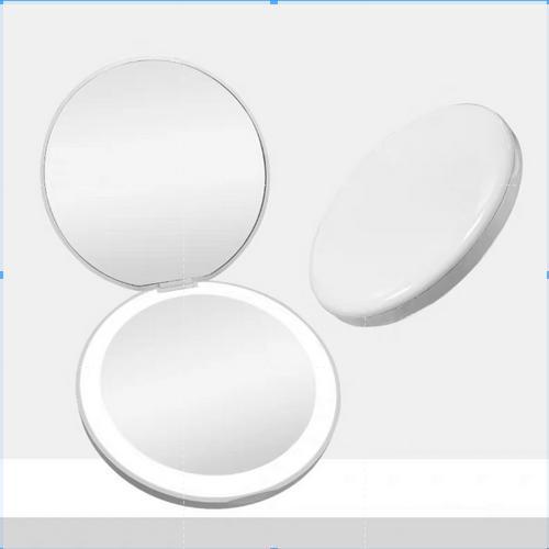Cermin Lipat Dengan Lampu LED + Kaca Pembesar Mirror Make Up LED Mirror Hand Led 2 Sisi Lampu - Puti