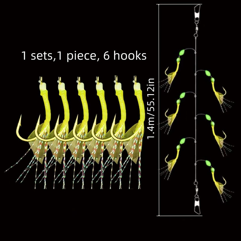 Bionic Fish Skin String Hook for Sea Fishing, Yellow Skin String Hook, White Bar, Snout, Horse