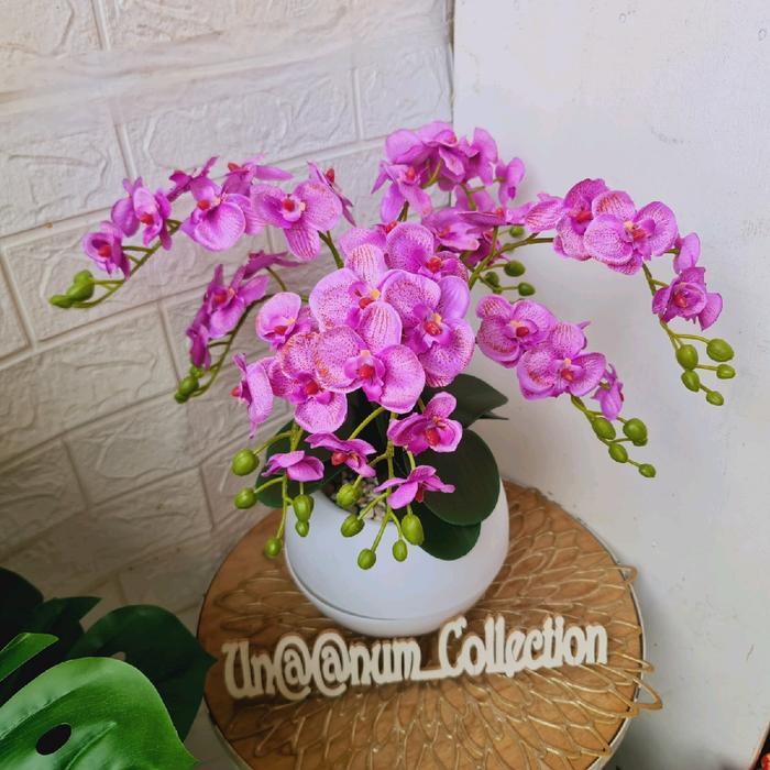 Bunga Anggrek Artificial 6Tangkai Pot Besar