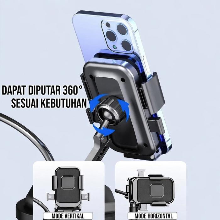 Holder HP Motor Phone Holder Stang Motor Anti Slip Anti Goyang Untuk Stang Motor Sepeda Listrik