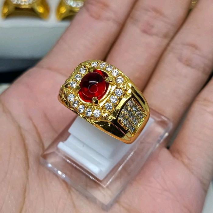 READY akik Cincin Pria permata merah siam delima Bangkok asli Desain Unik dan ish - Rings, merah