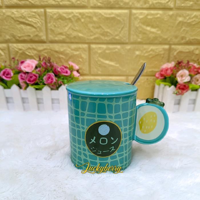 Mug Keramik + Tutup + Sendok Fruit