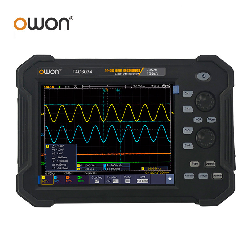 OWON TAO3074 TAO3104 Handheld Digital Oscilloscope 4CH 100MHz 1GS/s 40M Record Length 8inch Multi-