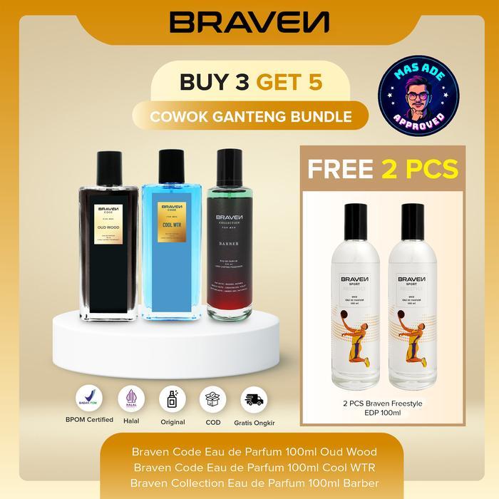 SALE COGANPaket Parfum Cowok Ganteng Braven Eau De Parfum 100ML - Beli 3 Dapat 5 - Cool WTR - Barber