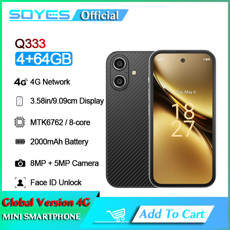 SOYES Q333 4GB RAM 64GB ROM Android 12.0 Smartphone MTK6762 2000mAh Face ID 4G LTE Type-C OTG 3.58