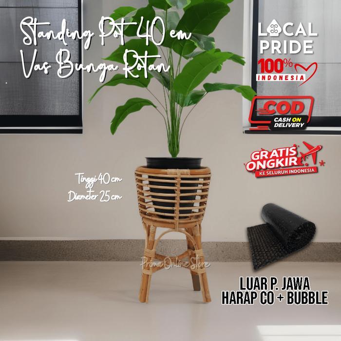 Standing Pot Rotan Alami & Sintetis Aesthetic Vas Bunga Rotan Ukuran 35 - 55 Cm Untuk Tanaman Promo