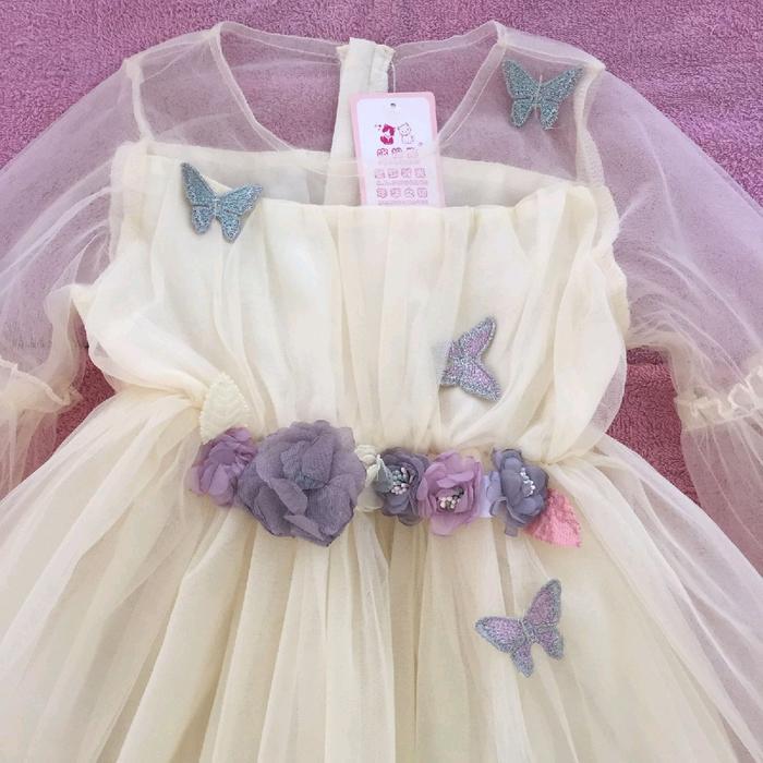 (5-10Th) Dress Pesta Anak Remaja Putih Pink Bordir Kupu Bunga 3D Gaun Mewah Tule Import