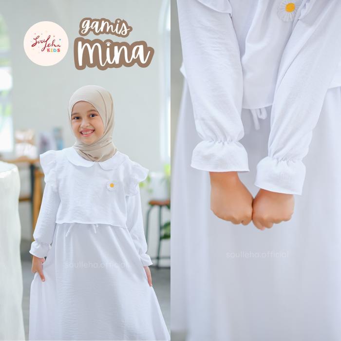 luto- Soulleha Gamis Anak Mina Crinkle Airflow Premium 1-11 Tahun Elegan Zikra Putih Pakaian
