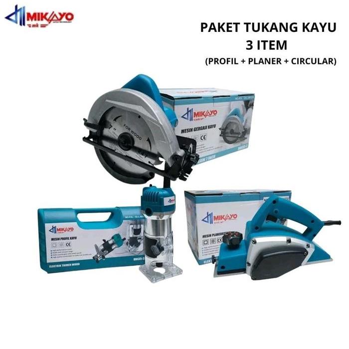Paket Mesin Listrik Tukang Perkakas Kayu Mebel 3 Item Sirekel-Mesin Planer Serut Kayu-Mesin Profil