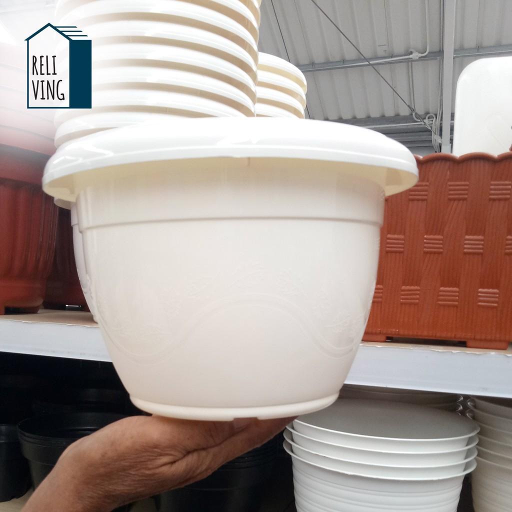 Pot Bunga Putih Plastik Awet Kuat Tebal Premium Tantos Diameter 30CM Pot Kembang Putih Pot Tanaman T