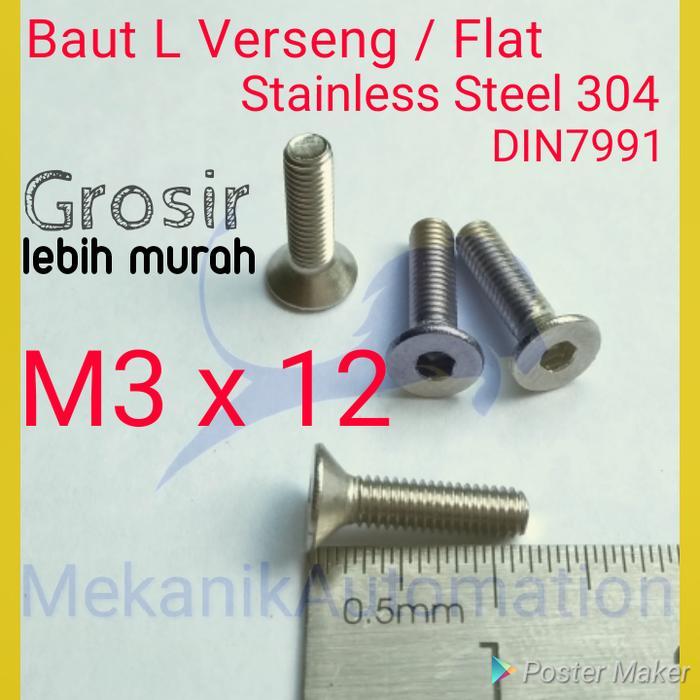 New Baut L Flat M3 x 12 Verseng SS304