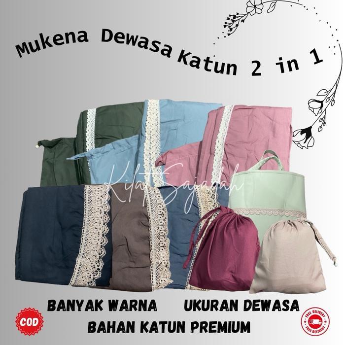 Mukena Dewasa Katun Premium 2in1 Renda Gold dan Putih Bahan Halus Lembut dan Jatuh