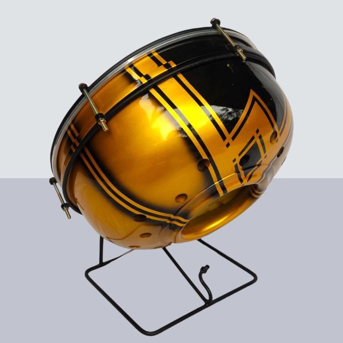 Bass Rebana Hadroh 12 Inci Motif Emas dengan Stik dan Holder Mic