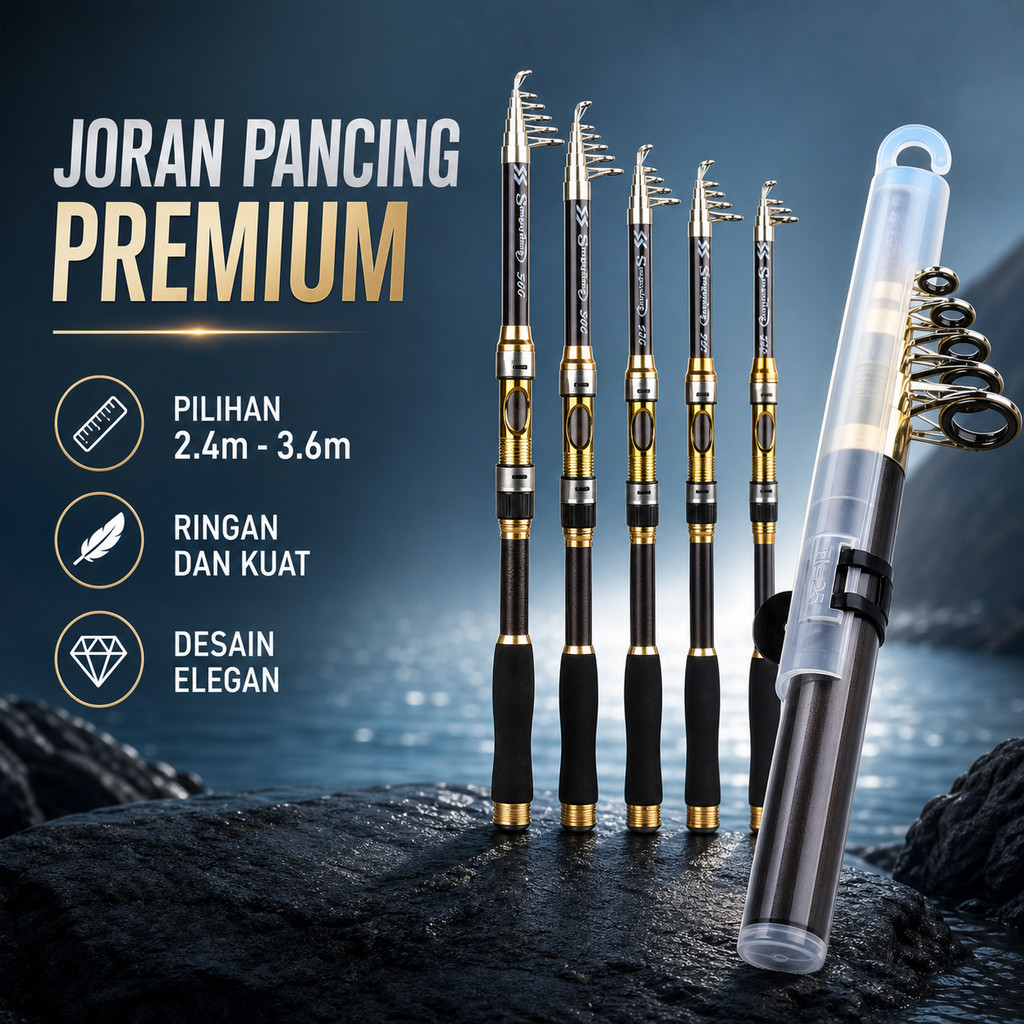 Joran Pancing Laut Teleskopik Berbagai Panjang untuk Mancing Laut Varian 2.4m 2.7m 3.0m 3.6m