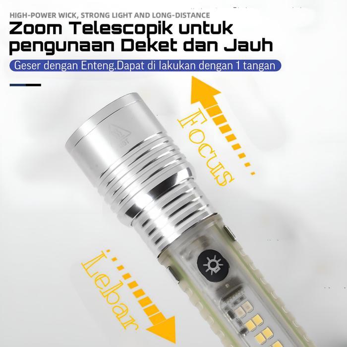 Promo Senter Transparan Magnet Zoom In Out Cas 8 Mode Warna 30W Waterproof Flashlight 520A 520