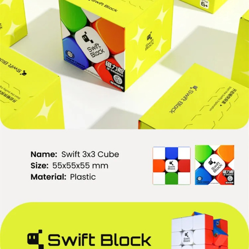 Gan Magnetic Educational Toys Swift Block 3x3, Swift 355S 3x3, Gluefree Toys, Professional, Gan