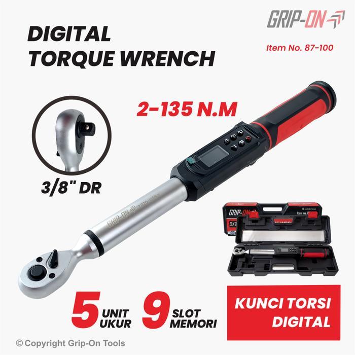 DISKON Grip-On Digital Torque Wrench Kunci Torsi Digital Momen Batre Otomatis Lampu Getar Suara