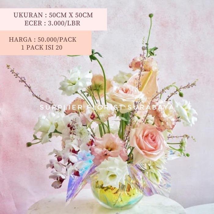 Sfs - [5-20 Lembar] Kertas Bunga Hologram Pelangi Warna Warni Silver/Wrapping Paper/ Wrap